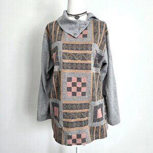 Vtg 90s Patchwork Asymmetrical Pullover Sweater Medium Blair Gray Multi Boho Art